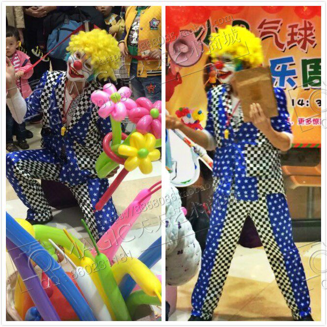 蓝白格子小丑燕尾服 舞台包邮服装专业小丑演出服 可定制为高跷款