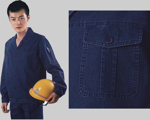 夏季纯棉牛仔工作服男长袖套装 电焊接工厂水电力国网管理制服