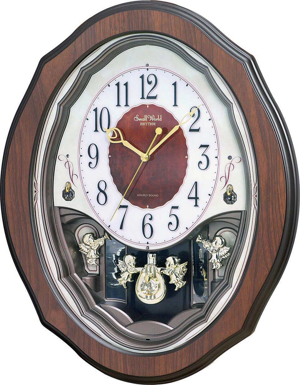 日本rhythm丽声新中式北欧实木音乐报时创意扫秒静音挂钟4mj894