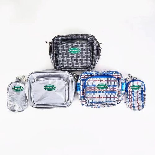 新品三色编织格子单肩斜挎包男女情侣款百搭文艺小众手机包零钱包