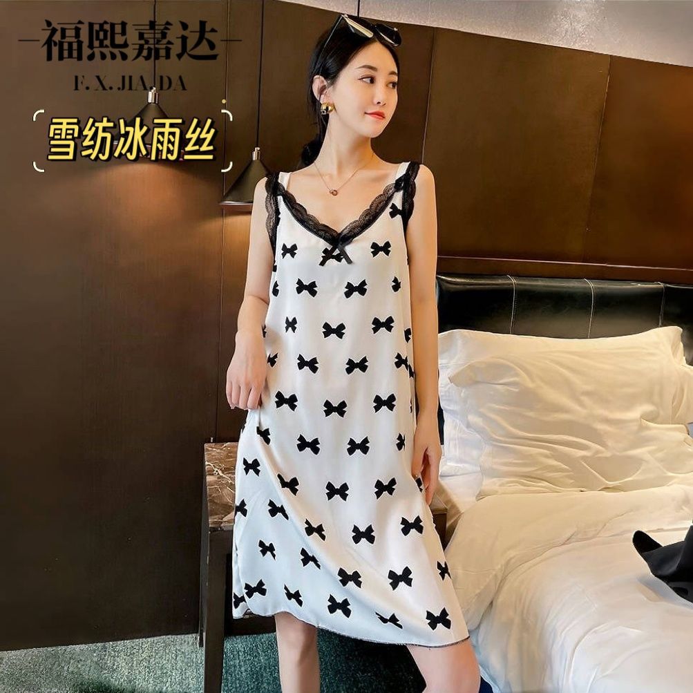 福熙嘉达2025新款睡衣女夏季薄款宽松冰丝睡裙大码性感吊带睡裙