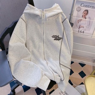 复古潮牌情侣夹克外套男女款 明线设计重工刺绣开衫 卫衣美式