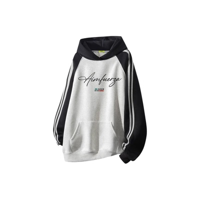 FUERZA拼接撞色条纹字母卫衣