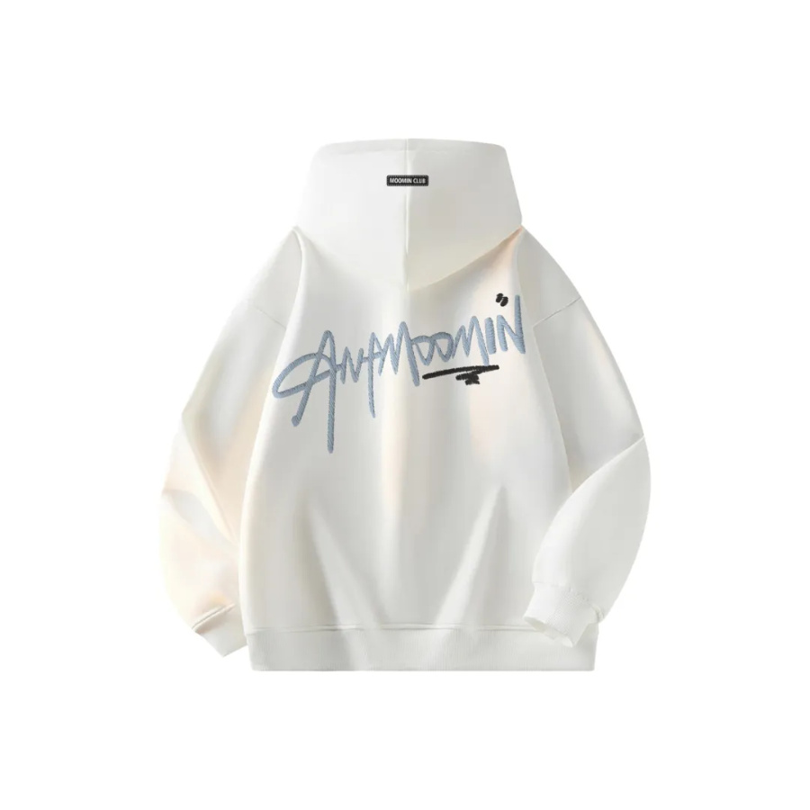 Moomin加绒加厚华棉美式复古高街连体印花简约休闲落肩连帽卫衣