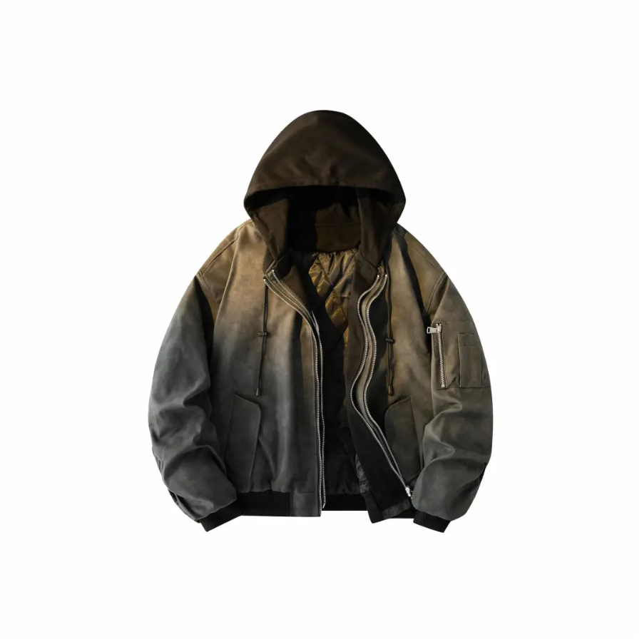 PAEFA美式高街复古PU皮加厚保暖面包外套休闲痞帅飞行员防风棉服