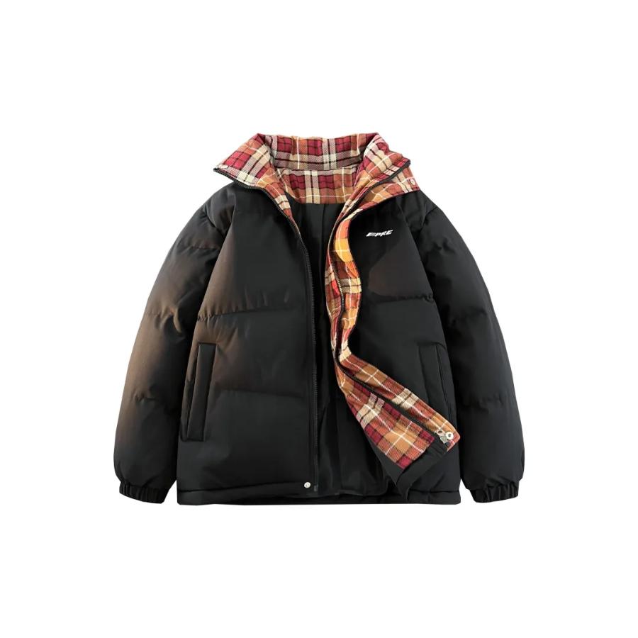 PRESSURE拼接撞色格子面包棉服