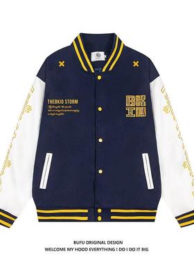 亿万少年美式民族刺绣fock棒球服夹克男女秋冬潮牌外套24新款上衣