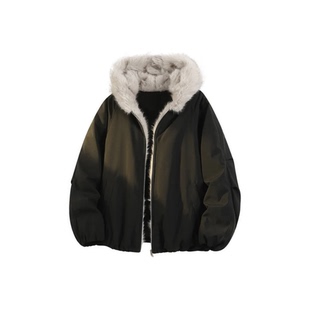 DIXX美式 高街复古连帽座山雕毛领防风保暖休闲廓形飞行员外套棉服