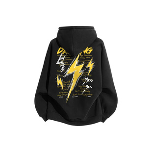 TONYKRZ美式 高街潮流创意涂鸦闪电图案印花宽松套头男女连帽卫衣