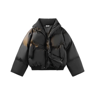 大卫贝肯美式 立领PU皮棉服 高街复古休闲宽松座山雕外套痞帅短款