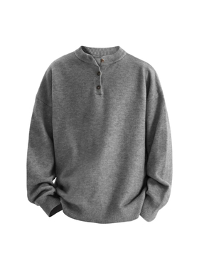 AFAI美式复古秋冬慵懒老钱风亨利领针织男女休闲上衣高街长袖毛衣