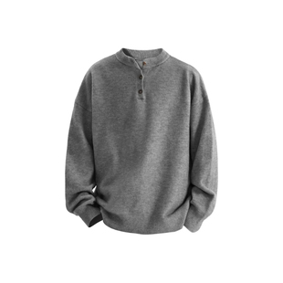 AFAI美式复古秋冬慵懒老钱风亨利领针织男女休闲上衣高街长袖毛衣