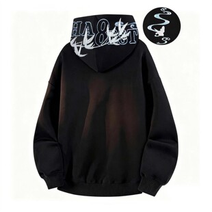 美式慵懒chic卫衣连帽2025高街重磅男款刺绣情侣加绒加厚帽衫外套