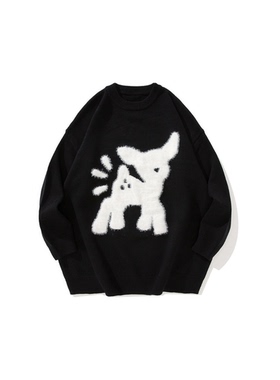 MPUX小鹿仿水貂绒提花软糯宽松加厚毛衣冬季潮牌男女慵懒风针织衫