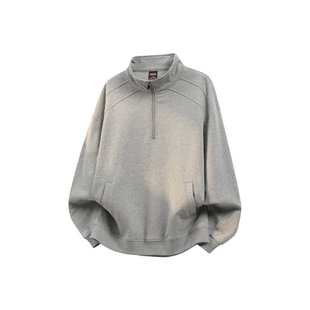 宽松长袖 加绒纯色立领套头拉链半开衫 卫衣 简约基础款 班尼璐美式