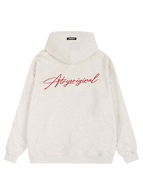 花体美式连帽卫衣情侣潮牌男女aty秋冬加绒加厚长袖上衣帽衫