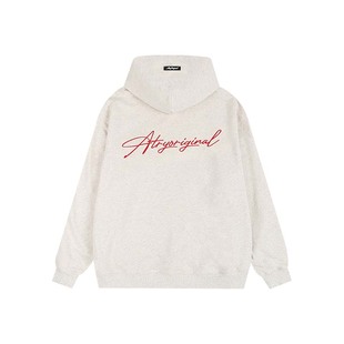 上衣帽衫 花体美式 连帽卫衣情侣潮牌男女aty秋冬加绒加厚长袖