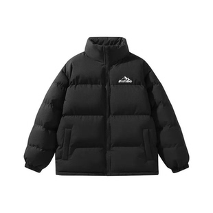 BTR美式 高街复古雪山印花保暖宽松加厚棉服外套立领面包羽绒棉服