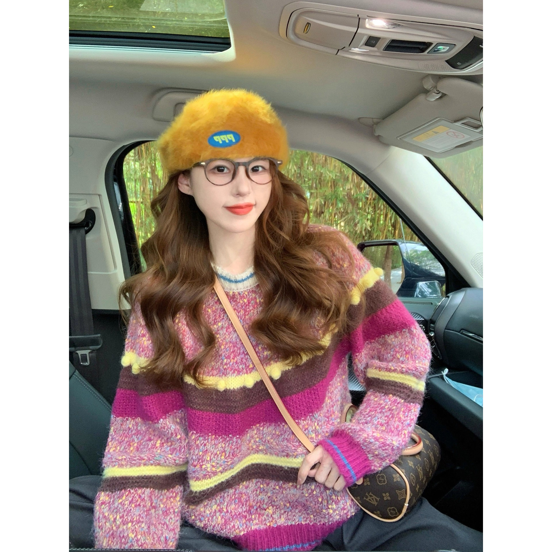 园园美衣色点点条纹毛衣女2026新款秋冬外穿法式复古慵懒风针织衫