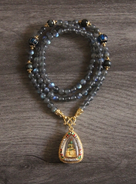 泰国佛牌链子女天然拉长石月光石