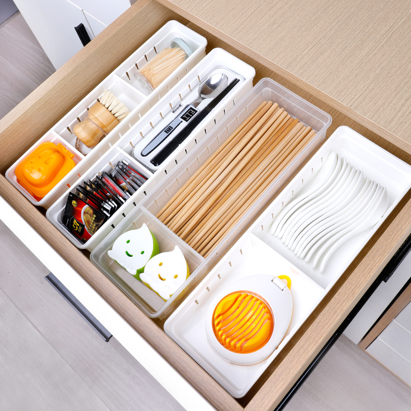 日本进口厨房抽屉收纳盒餐具筷子分格整理塑料隔板桌面分隔储物盒