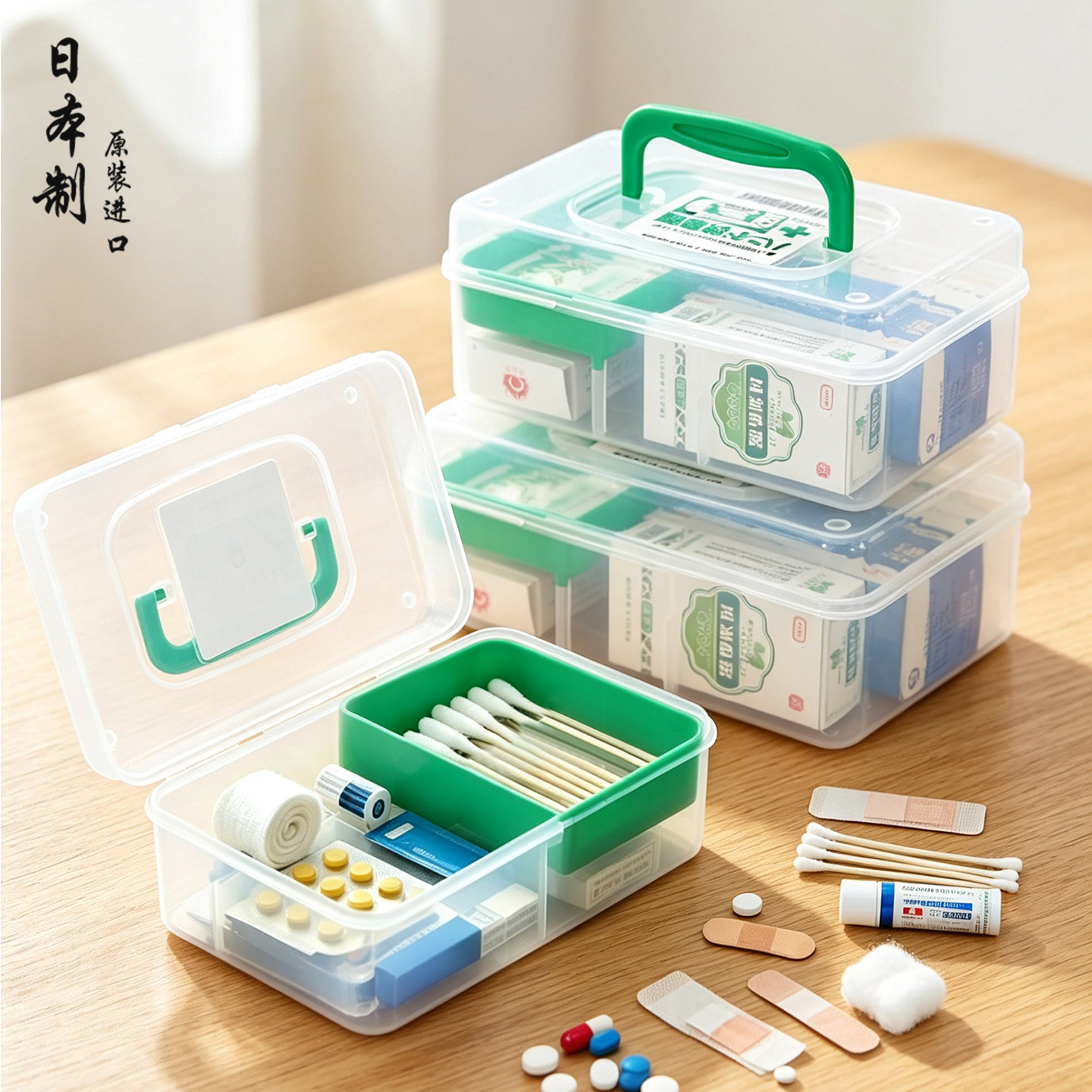 日本进口医药箱家用透明分层药品收纳盒学生宿舍小药箱急救医疗箱