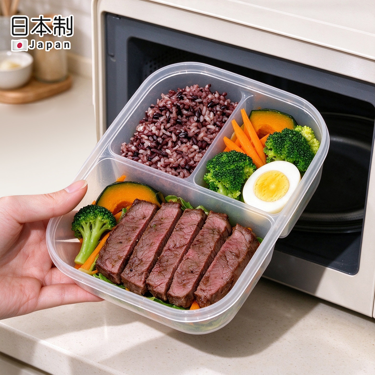 日本进口减脂餐专用三分格饭盒食品级家用定量减肥可微波炉加热盒