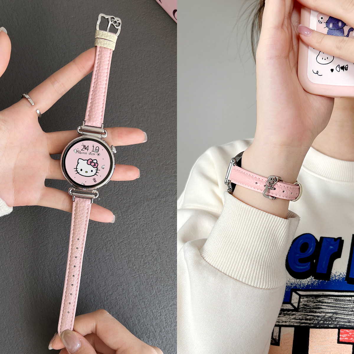 GT6/5新款荔枝纹可爱KT猫扣表带