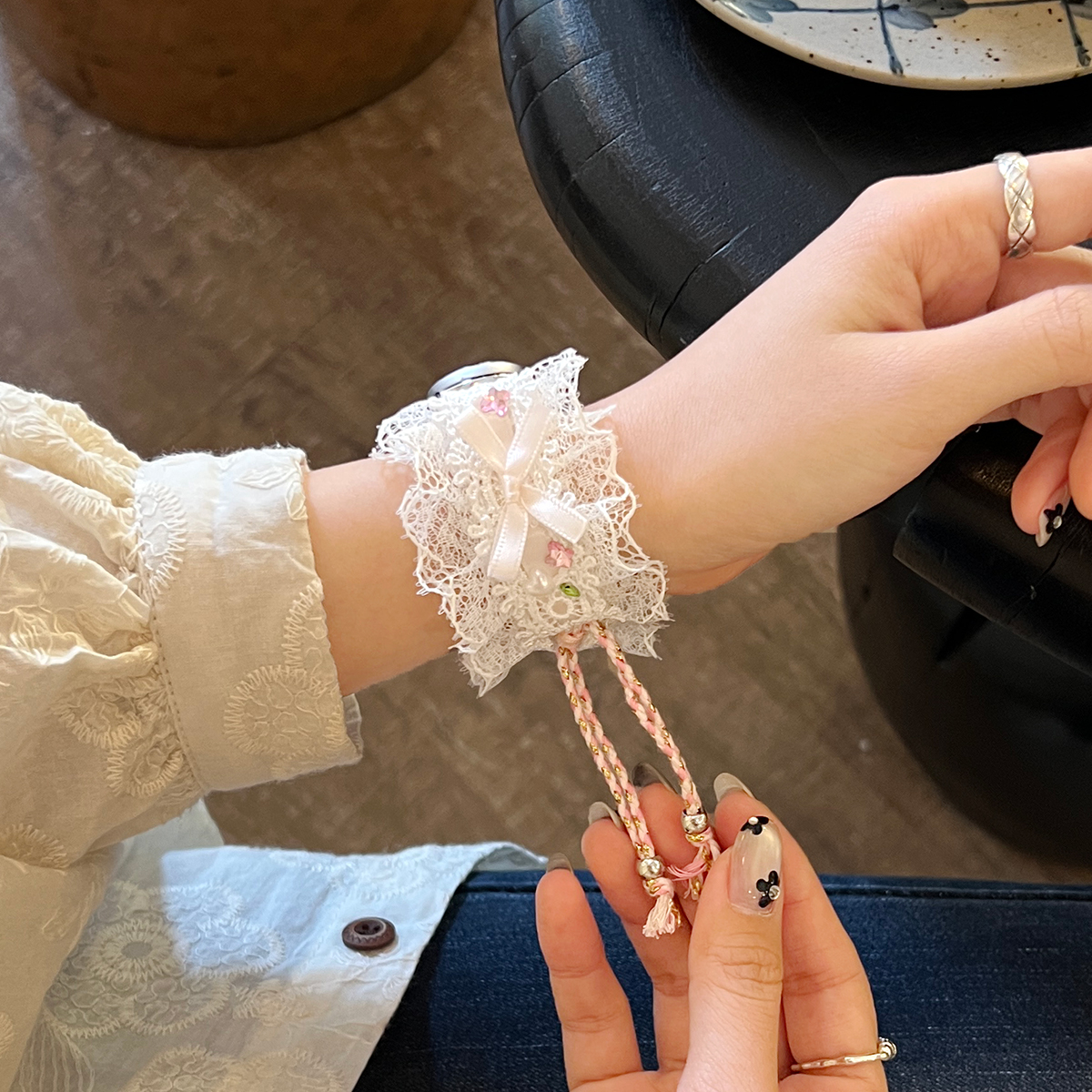 秋季新款蕾丝拉绳表带韩系ins风