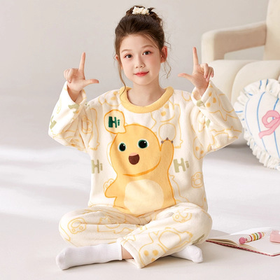 儿童睡衣女孩2025新款秋冬珊瑚绒薄款大童法兰绒奶龙公主女童套装