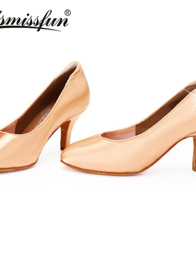 ADSMISSFUN女士摩登舞鞋白色无带舞鞋国标舞华尔兹艺考专业跳舞鞋