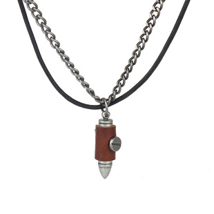 新款多层双链古银子弹合金T扣项链 朋克饰品 嘻哈配饰项链