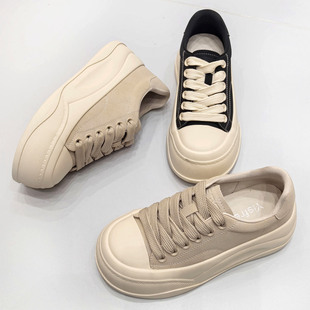 女鞋 真皮休闲鞋 百搭显瘦增高厚底板鞋 专柜好货6cm高轻便舒适单鞋