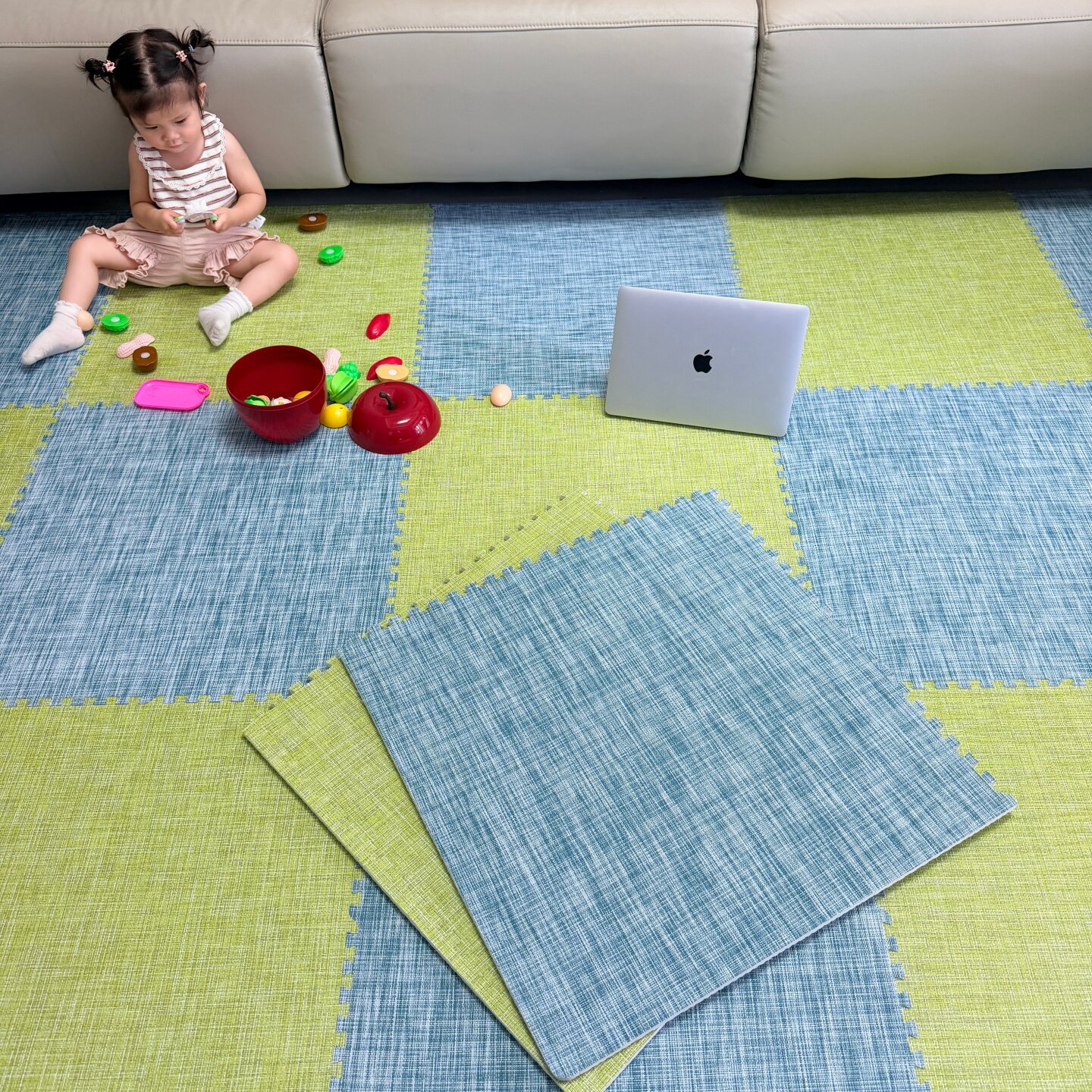 夏季大块冰丝凉席地垫卧室拼接地毯客厅午休地板块可裁剪60*60cm