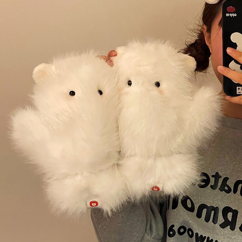 手套女生秋冬季可爱毛绒保暖防寒加绒加厚全包连指挂脖棉骑行冬天