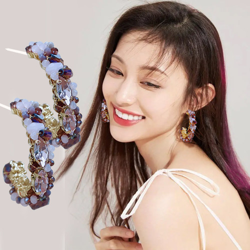 C型半圈手工水晶复古夸张耳环