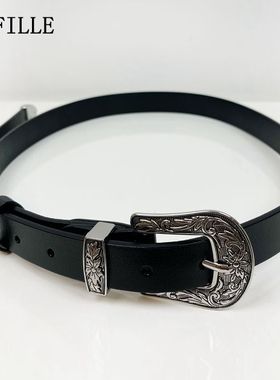VIFILLE24新款欧美复古雕花辣妹黑色PU腰带男女同款V2X35100795