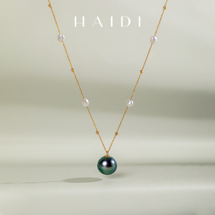 9mm澳白keshi大溪地吊坠18K金满天星项链 海蒂珠宝 夜光交响曲