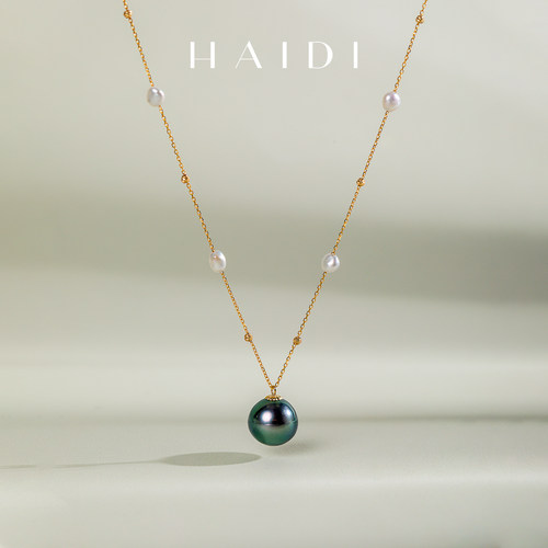 海蒂珠宝 夜光交响曲  2-9mm澳白keshi大溪地吊坠18K金满天星项链