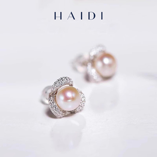 8mm精选强光星空淡水珍珠耳钉女生日礼物 S925银 念芹 海蒂珠宝