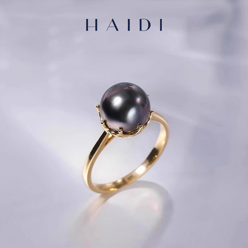 海蒂大溪地18k正品黑珍珠戒指