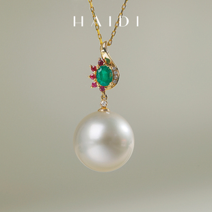 正圆大颗粒南洋澳白珍珠吊坠18K金 维纳斯 海蒂珠宝 月光宝盒