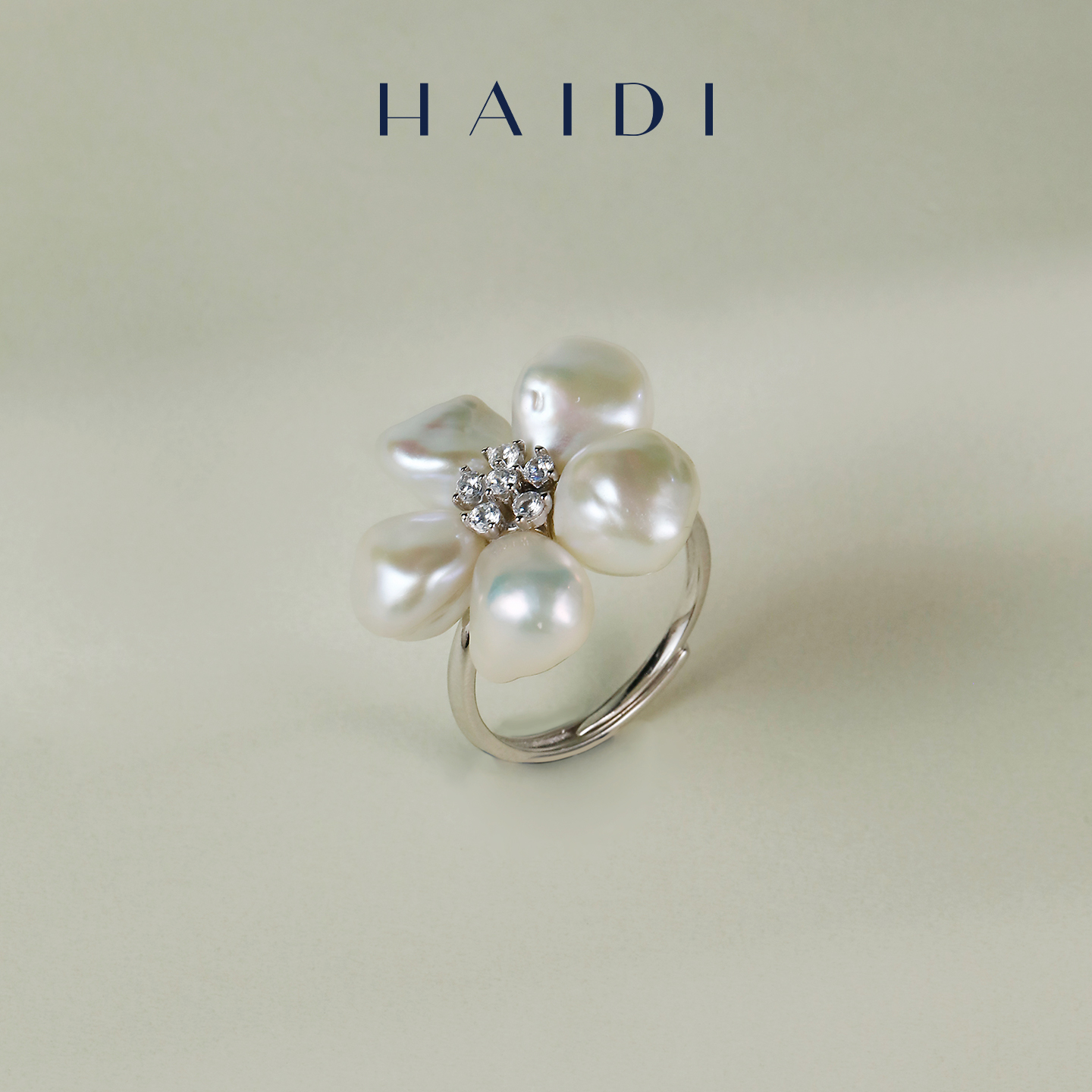 海蒂珠宝【双十二新品】夏花9-10mm淡水珍珠巴洛克花朵戒指S925银