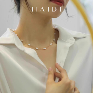 6mm淡水巴洛克满天星珍珠锁骨项链18K情人节 海蒂珠宝 云间花境