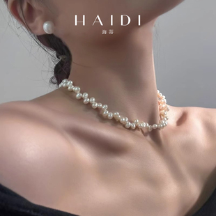 若楠 章同款 S925银 礼物 6mm淡水珍珠三七孔锁骨项链 海蒂珠宝