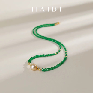 海蒂珠宝 春锦 10-11mm南洋金珠项链 18K金沙弗莱送女友礼物