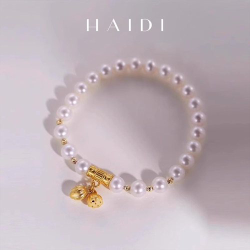 海蒂珠宝6-7mm淡水珍珠手链足金