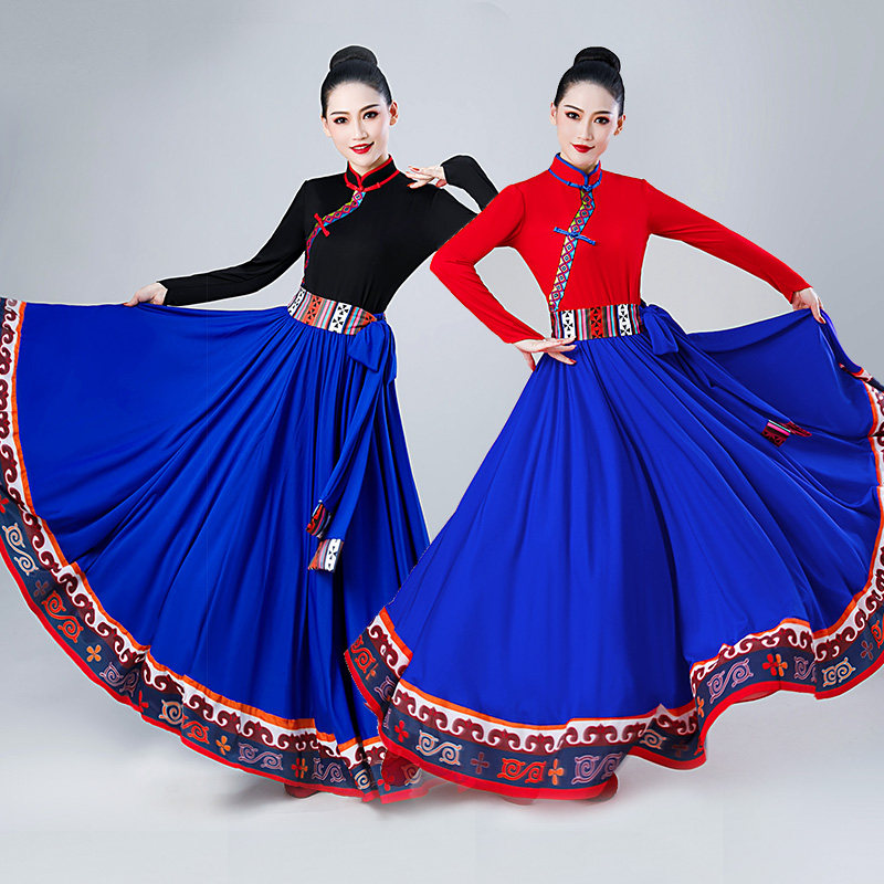 新款少数民族服装女练习裙艺考藏族舞蹈演出服广场舞开场舞大摆裙