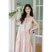 新款 弥古粉色法式 荷叶边背心连衣裙女高级感2026春季 海边度假裙子