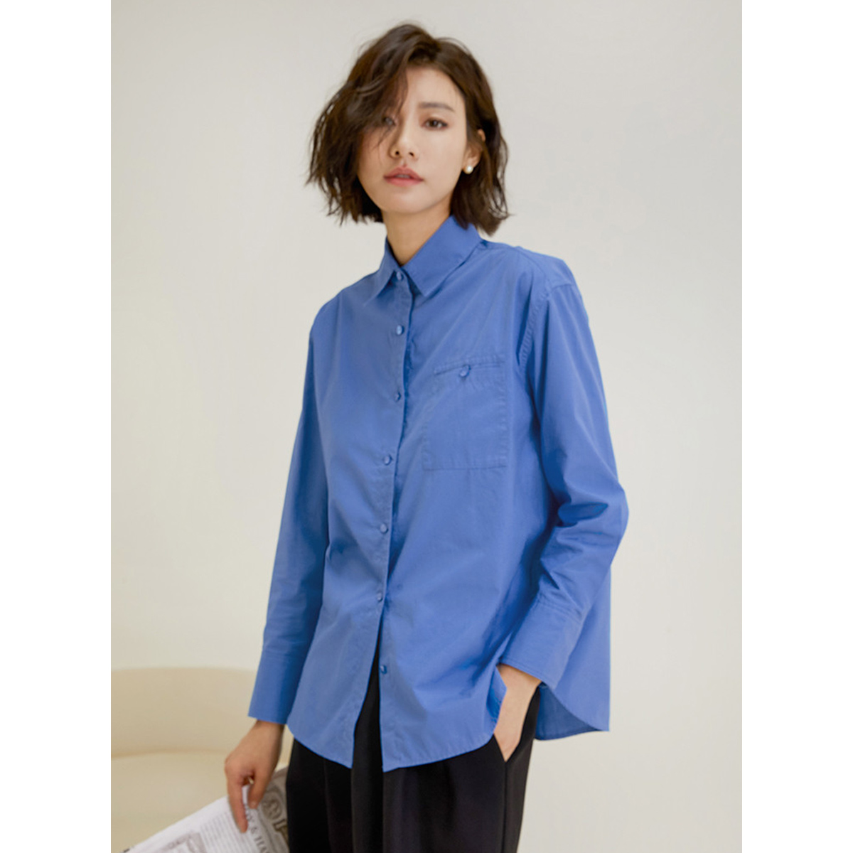 蓝色衬衫女士气质衬衣
